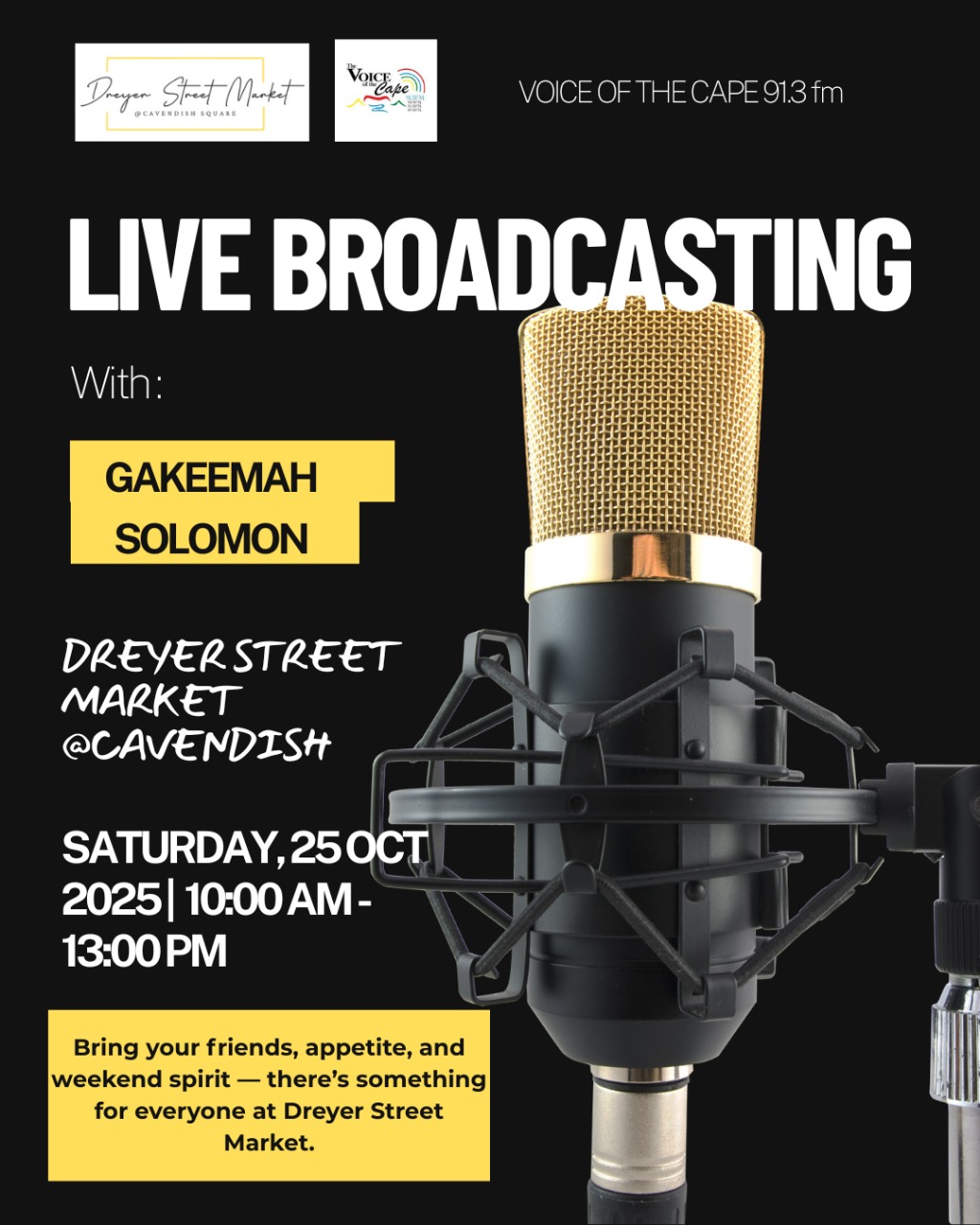 New Date. The Voice of the Cape, Coming LIVE  to the Dreyer Street Market